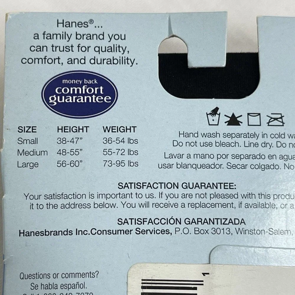 Set of 2 Hanes Big Girls 2 Pack Solid Black Tights Size Medium 48-55” 55-72 Lbs